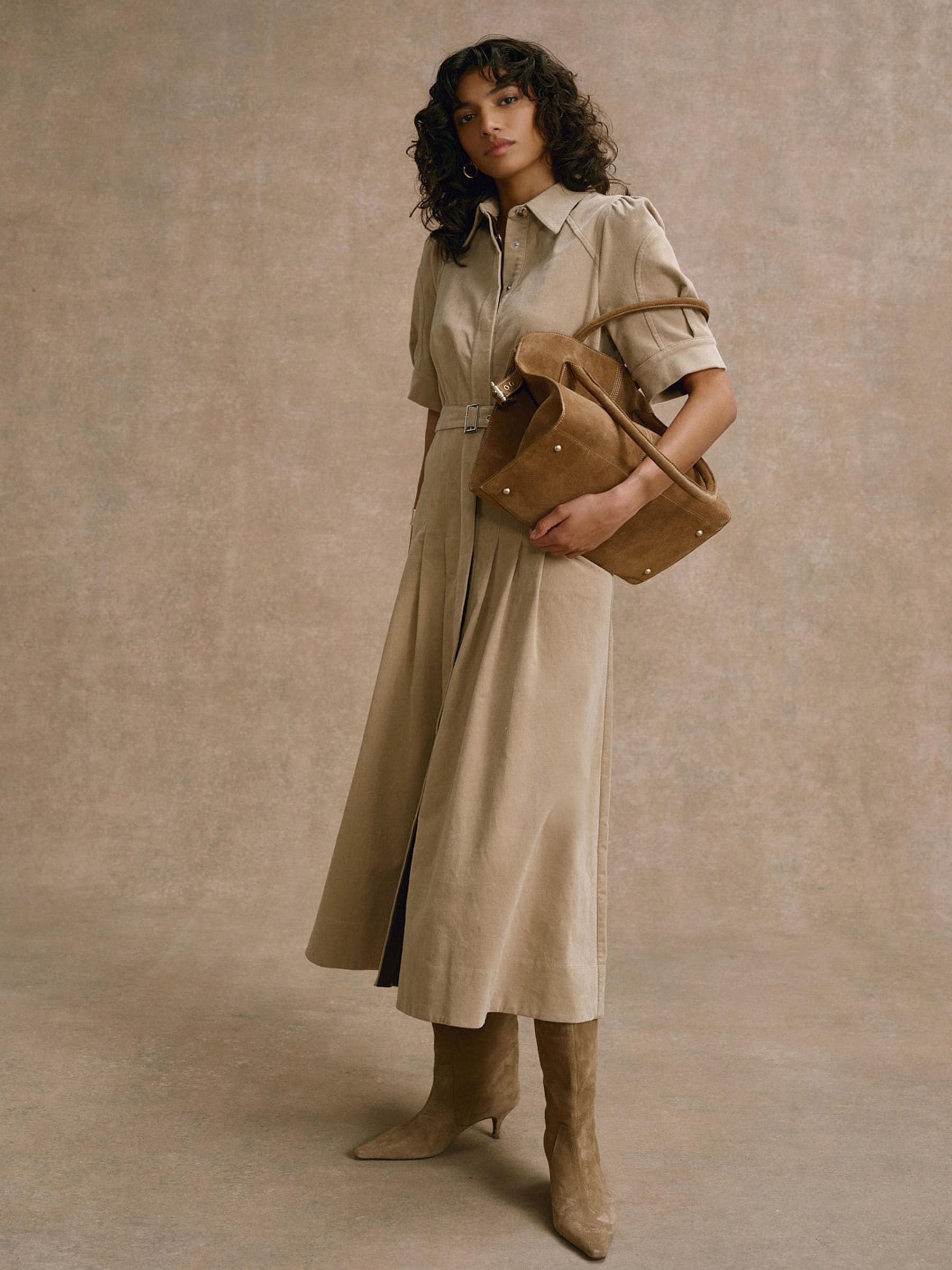Buy Mint Velvet Natural Corduroy Belted Midi Dress from the Next