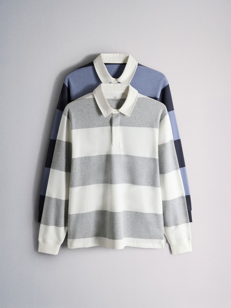 The Set 2PK Rugby Tops Blue/Navy Stripe - Image 1 of 11