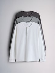 The Set 3 Pack Long Sleeve Waffle Henley T-Shirts Black/Grey - Image 1 of 6