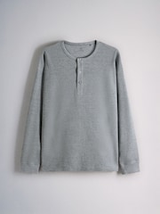 The Set 3 Pack Long Sleeve Waffle Henley T-Shirts Black/Grey - Image 2 of 6