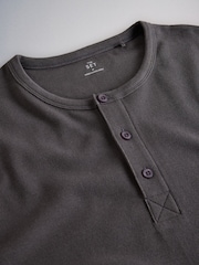 The Set 3 Pack Long Sleeve Waffle Henley T-Shirts Black/Grey - Image 6 of 6