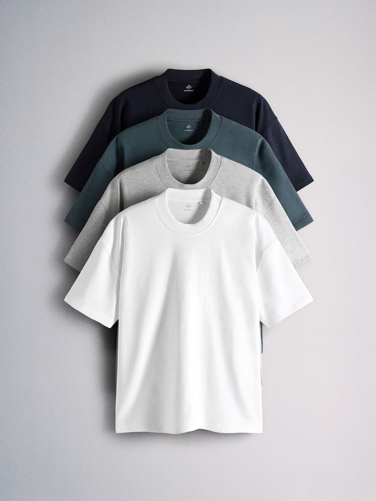 The Set 4 Pack Heavyweight Oversized T-Shirts Navy/Grey - Image 1 of 7