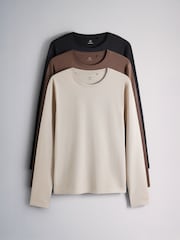 The Set 3 Pack Long Sleeve Regular T-Shirts Black/Brown - Image 1 of 6