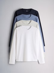 The Set 4 Pack Long Sleeve Regular T-Shirts Blue/Grey - Image 1 of 7
