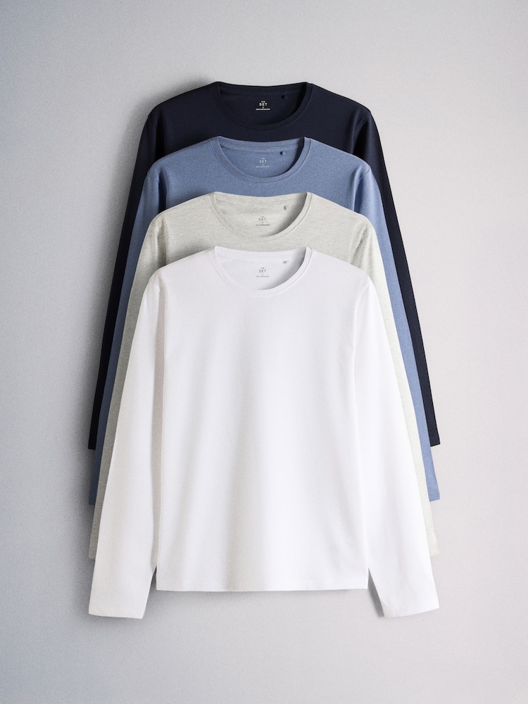 The Set 4 Pack Long Sleeve Regular T-Shirts Blue/Grey - Image 1 of 7