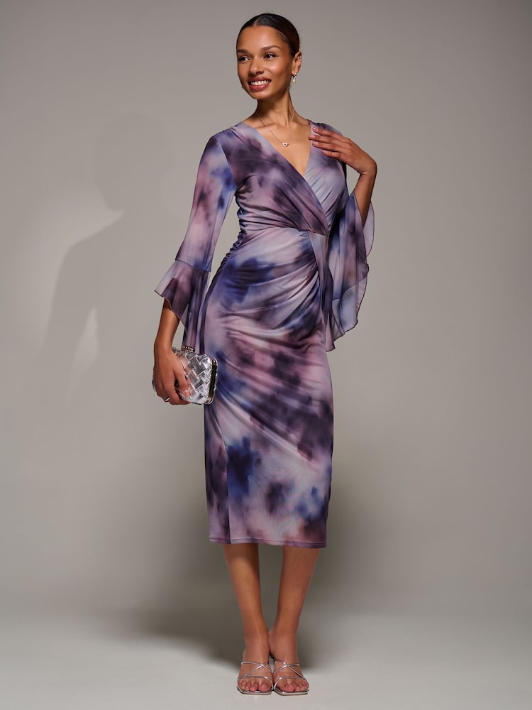 lilac mesh ruched bodycon dress Beverley Lilac Mesh Maxi Dress - US 0 main image 1