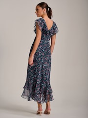 Μπλε - Φόρεμα Μακρύ μίντι από σιφόν Jolie Moi με βολάν και V λαιμόκοψη - Εικόνα 2 από 6