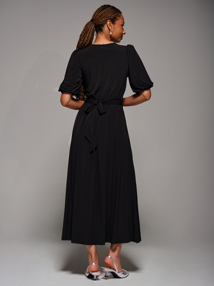 Jolie Moi Black Ground Puff Sleeve Jersey Maxi Dress - Image 2 of 6 Jolie Moi Black Ground Puff Sleeve Jersey Maxi Dress - Image 2 of 6