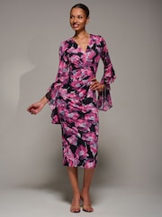 Jolie Moi Pink Ruffle Sleeve Ruched Mesh Bodycon Dress - Image 6 of 6