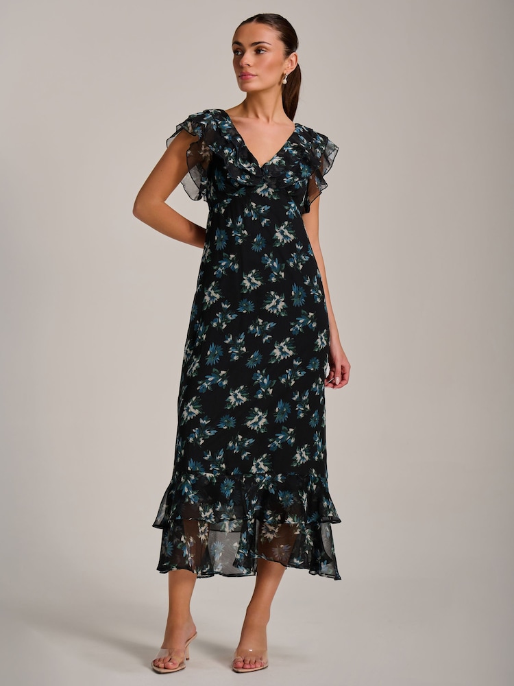 Jolie Moi Light Blue Ruffle V-Neckline Chiffon Midaxi Dress - Image 1 of 6 Jolie Moi Light Blue Ruffle V-Neckline Chiffon Midaxi Dress - Image 1 of 6