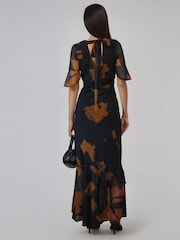 Religion Black Sophisticated Liv Maxi dress with delicate frills in abstract print - Image 4 of 6
