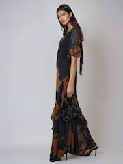 Religion Black Sophisticated Liv Maxi dress with delicate frills in abstract print - Image 5 of 6