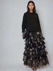 Religion Black Myla Maxi Skirt In Soft Tulle Layers In Abstract Façade Print - Image 1 of 6