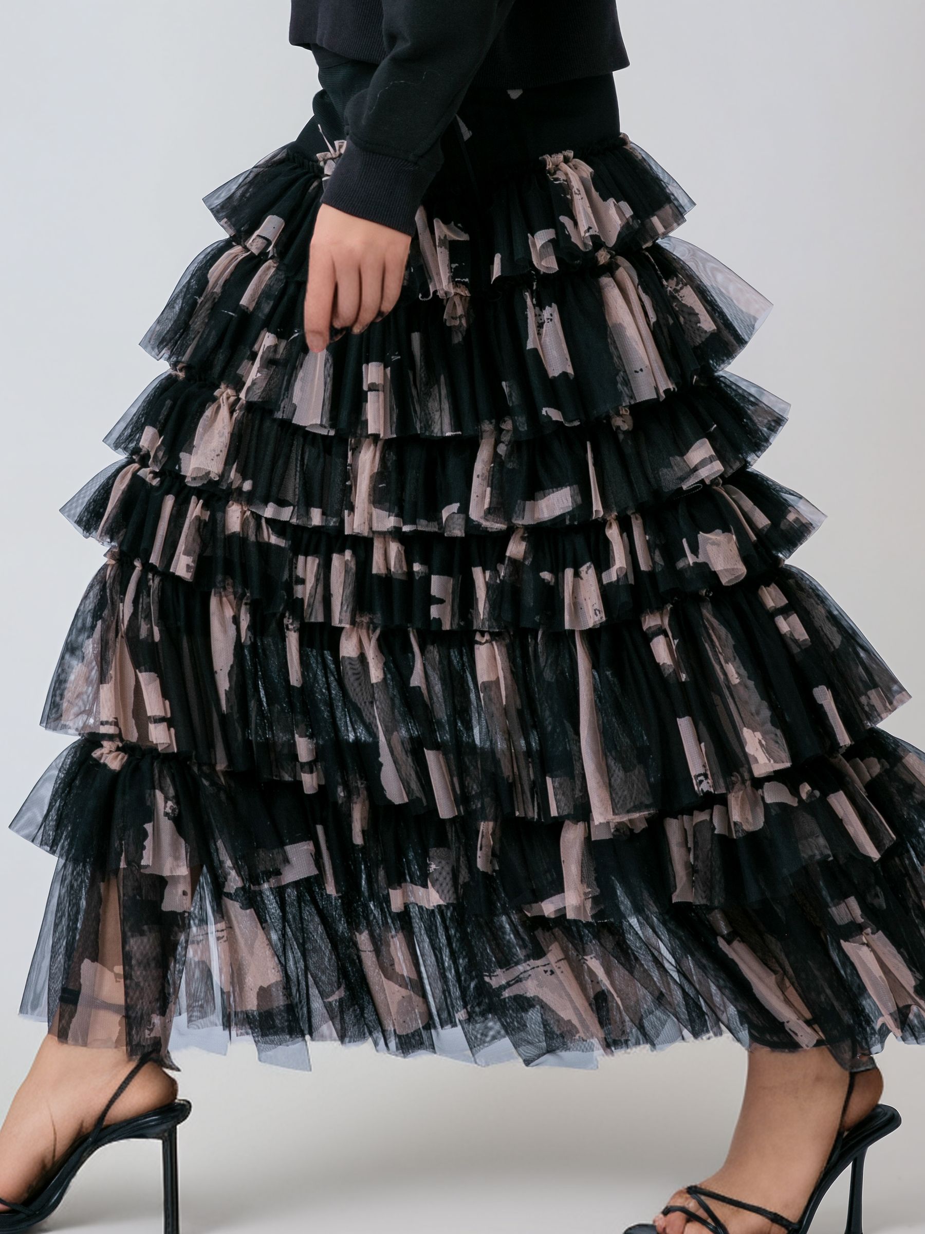 Buy Religion Black Myla Maxi Skirt In Soft Tulle Layers In