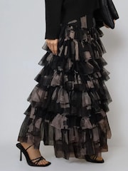 Religion Black Myla Maxi Skirt In Soft Tulle Layers In Abstract Façade Print - Image 2 of 6
