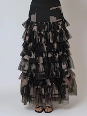Religion Black Myla Maxi Skirt In Soft Tulle Layers In Abstract Façade Print - Image 3 of 6