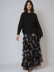 Religion Black Myla Maxi Skirt In Soft Tulle Layers In Abstract Façade Print - Image 4 of 6