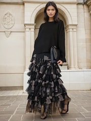 Religion Black Myla Maxi Skirt In Soft Tulle Layers In Abstract Façade Print - Image 6 of 6