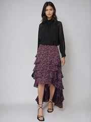 Religion Alto Bajo Fae Ruffle Skirt in Port Polka Dot Print - Imagen 2 de 6