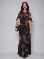 Religion Black Sophisticated Liv Maxi Dress With Delicate Frills In Large Floral Print - Image 3 of 6
