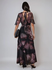 Religion Black Sophisticated Liv Maxi Dress With Delicate Frills In Large Floral Print - Image 4 of 6