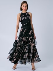Religion Black Full skirt Myla Maxi dress in abstract Façade print on soft mesh - Image 1 of 6