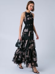 Religion Black Full skirt Myla Maxi dress in abstract Façade print on soft mesh - Image 2 of 6