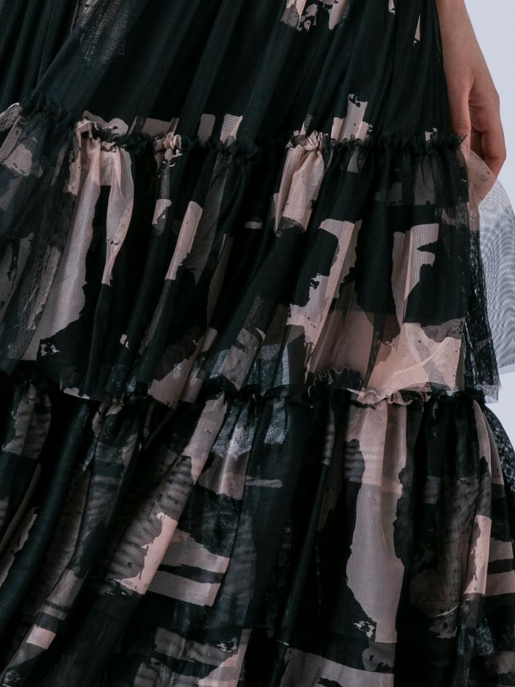 Religion Black Full skirt Myla Maxi dress in abstract Façade print on soft mesh - Image 6 of 6