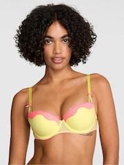 Victoria's Secret PINK Tropical Pear Yellow Push Up Jelly Mesh Lace Trim Bra - Image 1 of 3