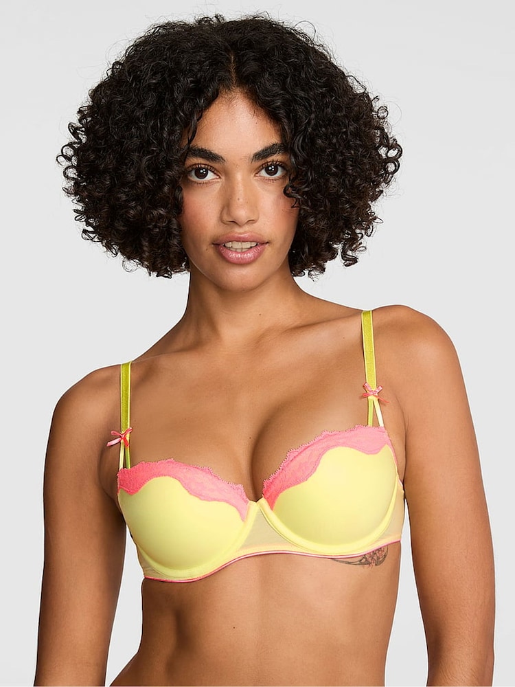 Victoria's Secret PINK Tropical Pear Yellow Push Up Jelly Mesh Lace Trim Bra - Image 1 of 3 Victoria's Secret PINK Tropical Pear Yellow Push Up Jelly Mesh Lace Trim Bra - Image 1 of 3