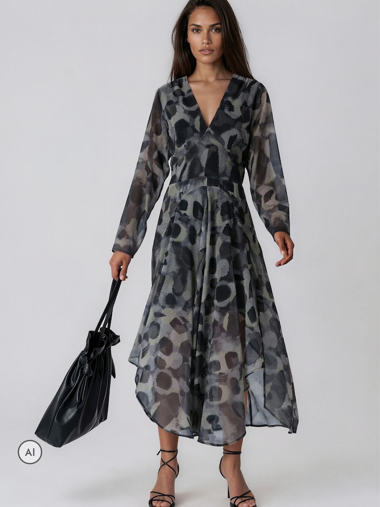 Religion Animal Stephanie Midi Maxi Dress In Abstract Animal Dot Print With Long Sleeves - Image 6 of 6 Religion Animal Stephanie Midi Maxi Dress In Abstract Animal Dot Print With Long Sleeves - Image 6 of 6