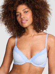Victoria's Secret Pink Blue Dancer Stripes Lightly Lined Cotton Heather Lace Trim Bra - Image 1 of 2