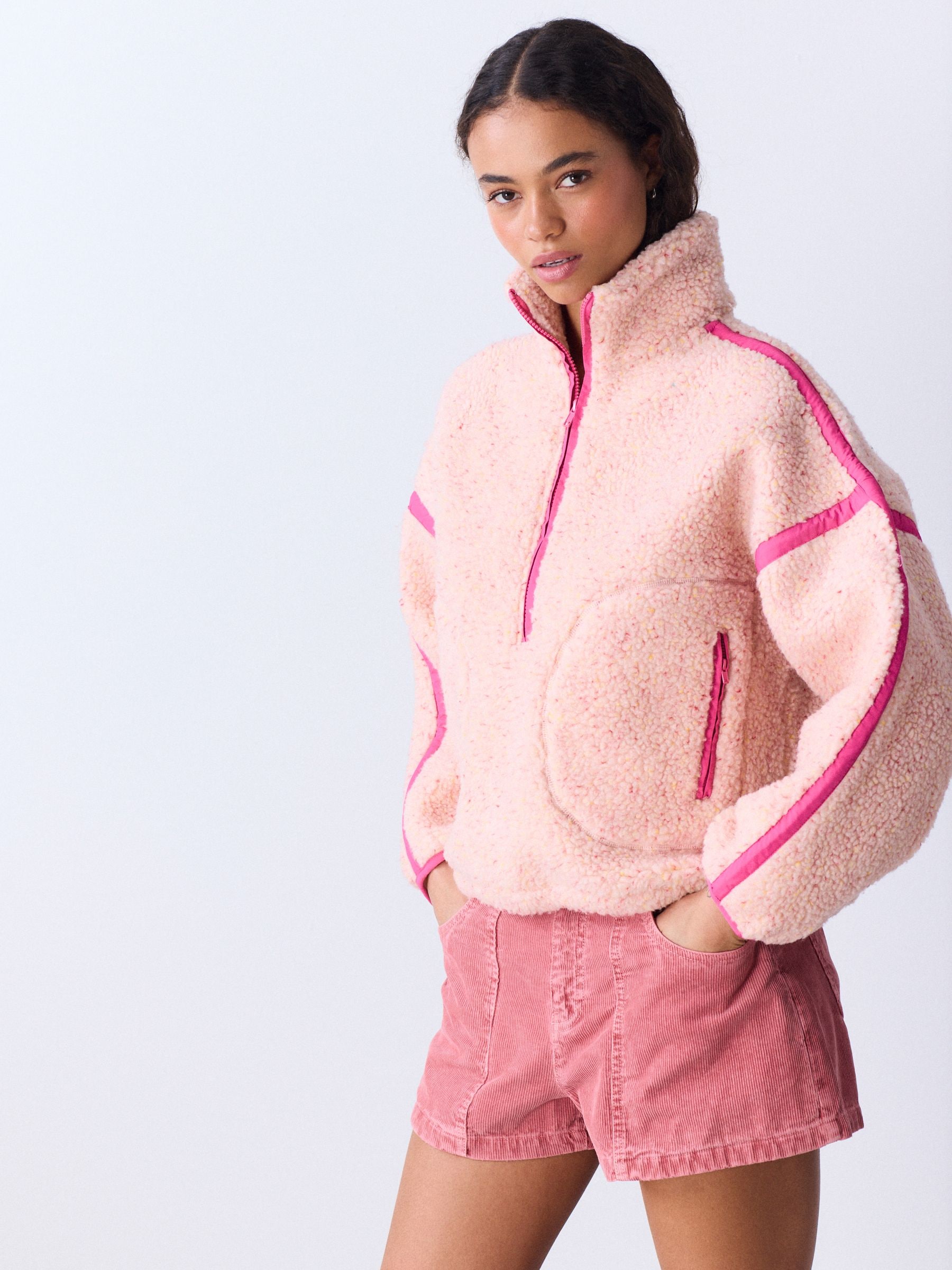 Buy Pink Contrast Trim Half Zip Borg Jacket from Next USA