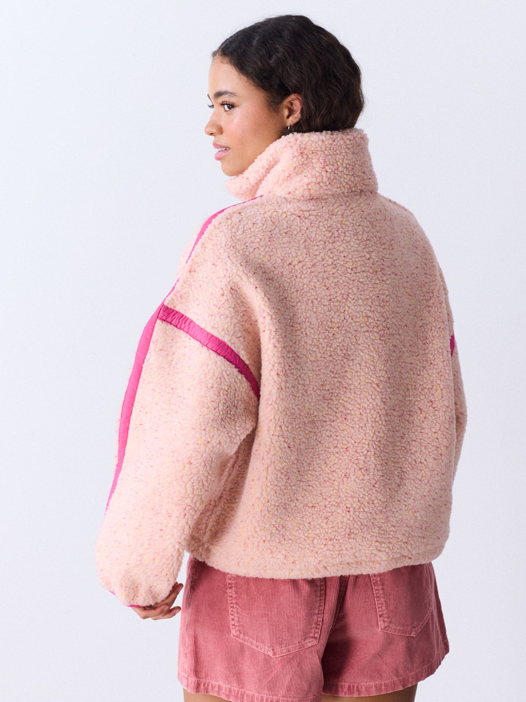Buy Pink Contrast Trim Half Zip Borg Jacket from Next USA