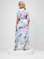 Yours Curve Blue London Wrap Ruffle Mesh Dress - Image 3 of 5