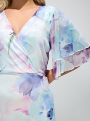 Yours Curve Blue London Wrap Ruffle Mesh Dress - Image 4 of 5