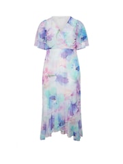 Yours Curve Blue London Wrap Ruffle Mesh Dress - Image 5 of 5