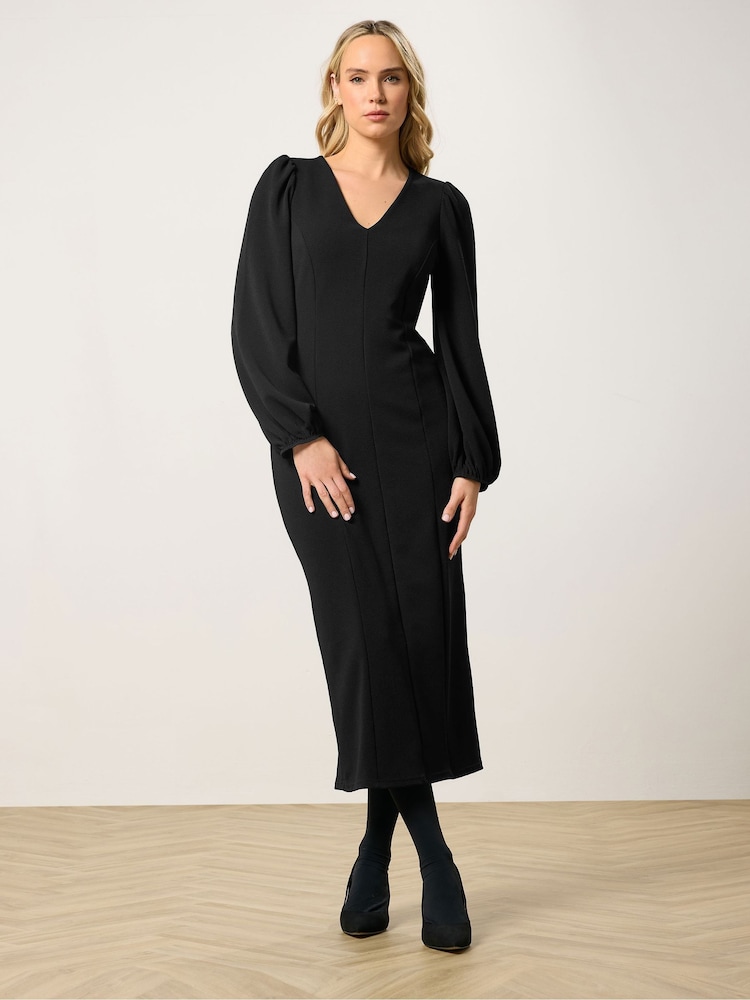 Long Tall Sally Black Seam Detail Midi Dress - Image 1 of 4