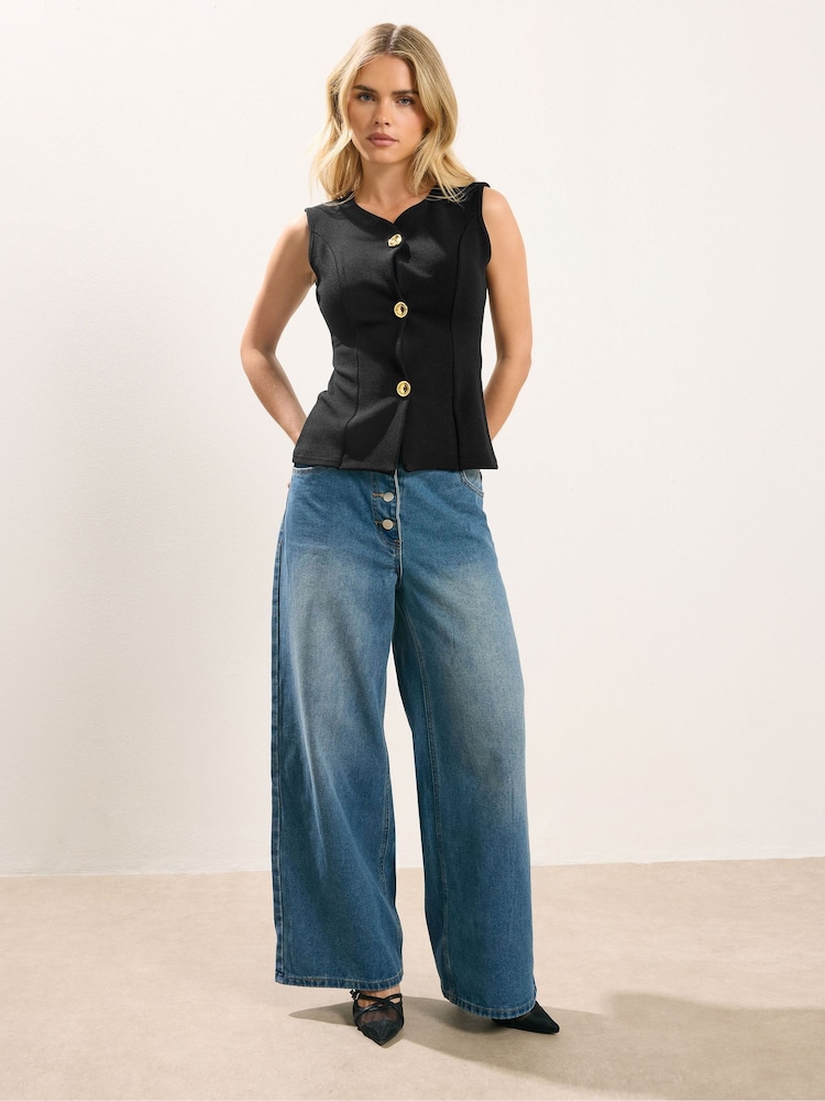 PixieGirl Petite Black 3 Button Sleeveless Top - Image 2 of 5