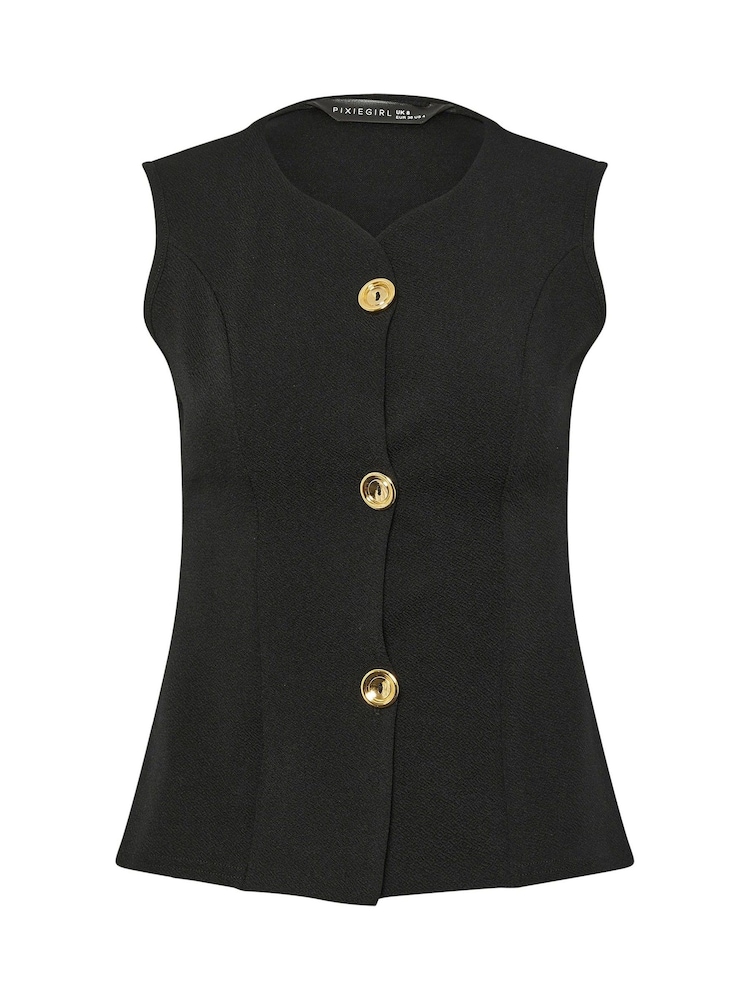 PixieGirl Petite Black 3 Button Sleeveless Top - Image 5 of 5