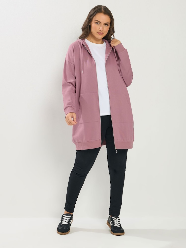Yours Curve Pink Longline Hoodie - Image 1 of 5