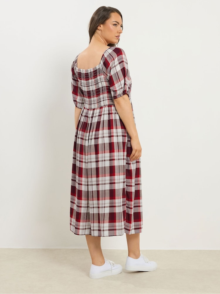 Yours Curve Red Shirred Square Neck Dress - Image 2 of 5