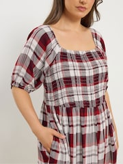 Yours Curve Red Shirred Square Neck Dress - Image 4 of 5