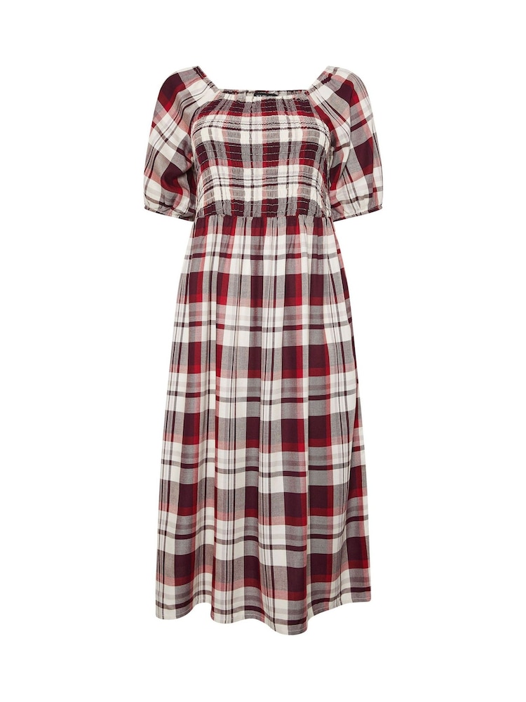 Yours Curve Red Shirred Square Neck Dress - Image 5 of 5