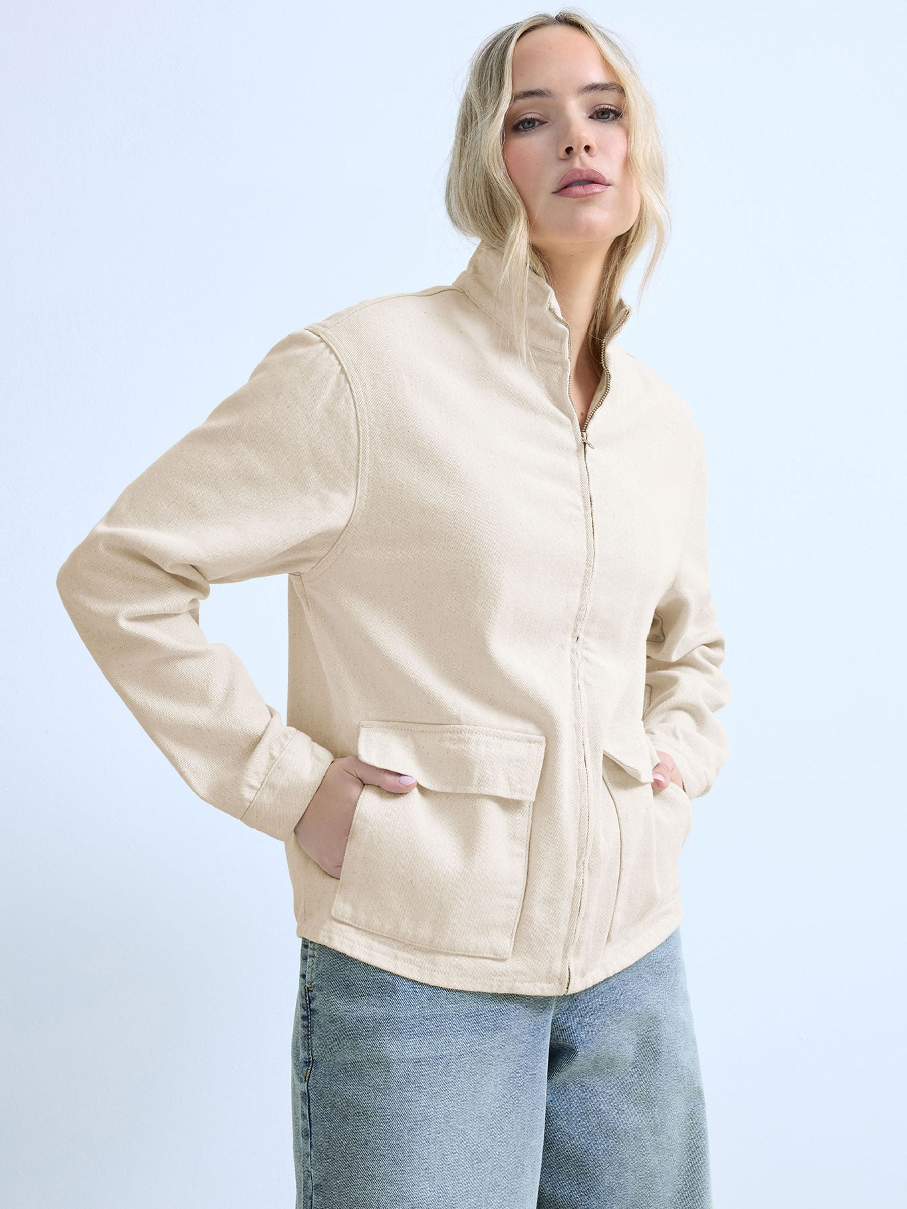 Long Tall Sally Women's Cream Funnel Neck Jacket