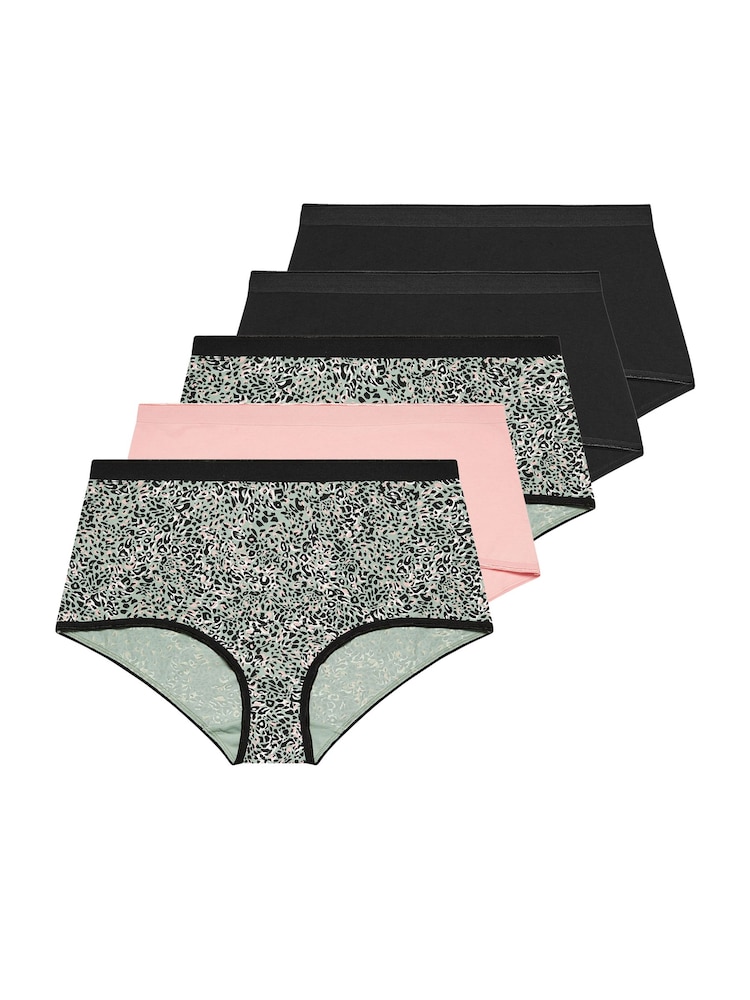 Yours Curve Black Animal Full Brief 5 Pack - Image 1 of 8