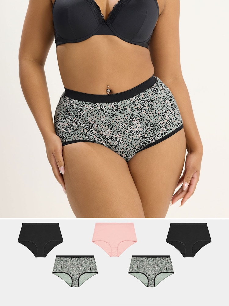 Yours Curve Black Animal Full Brief 5 Pack - Image 8 of 8