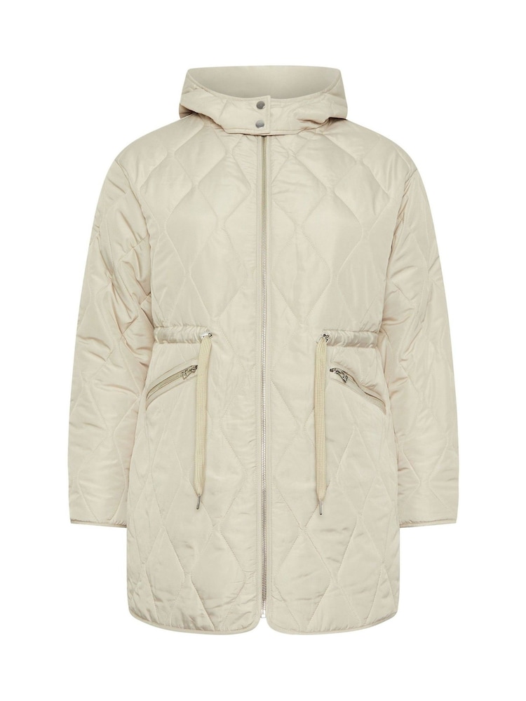 Yours Curve Cream Lightweight Diamond Quilted Midi Jacket - Image 5 of 5 Yours Curve Cream Lightweight Diamond Quilted Midi Jacket - Image 5 of 5