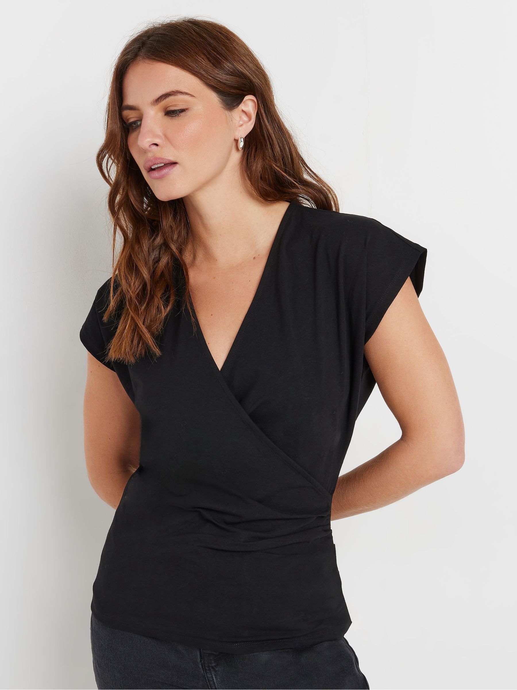 M & Co Women's Black Short Sleeve Wrap Top