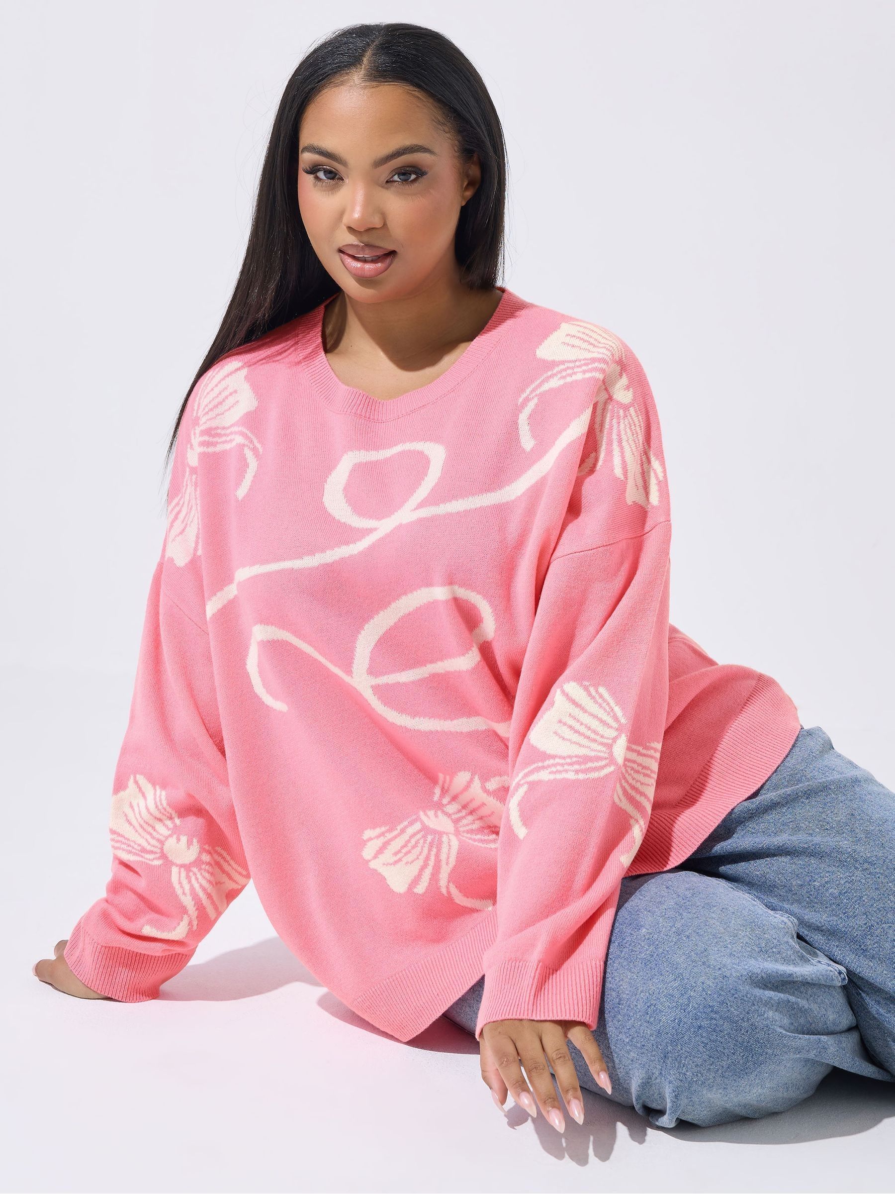 Yours Curve Women's Pink Limited Bow Jumper - Image 1